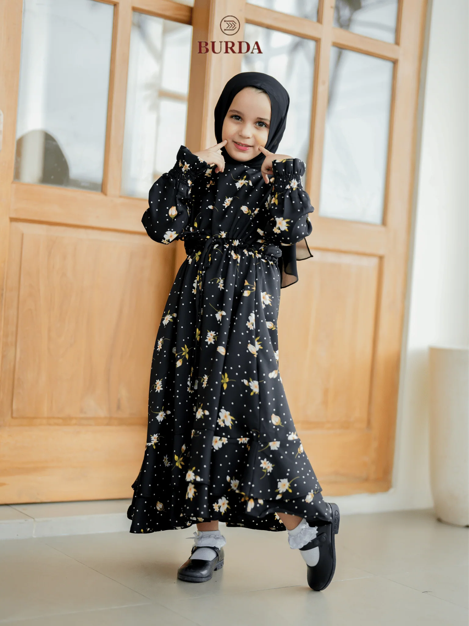Kid's Black Floral Dress - Image 3