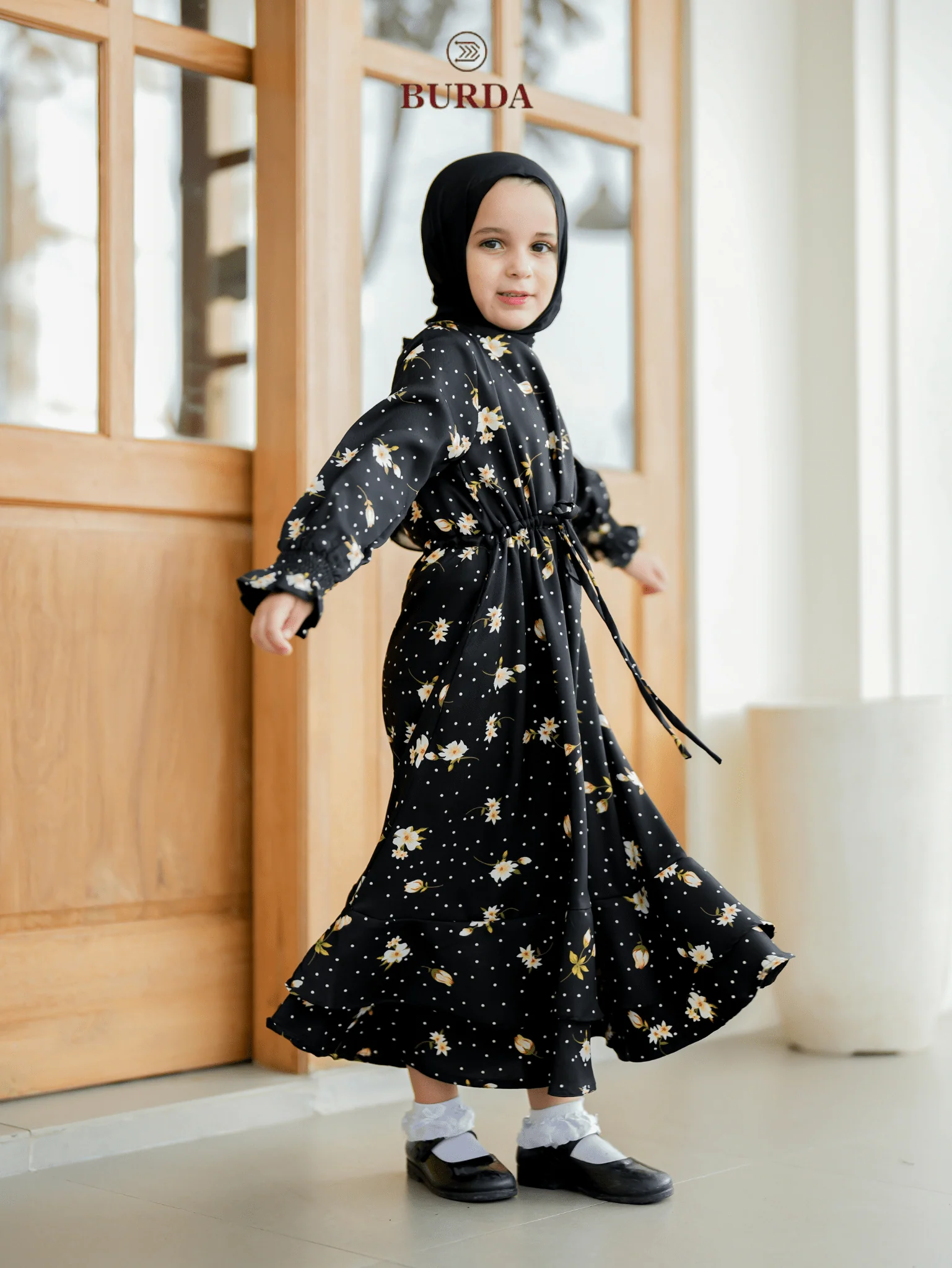 Kid's Black Floral Dress - Image 7