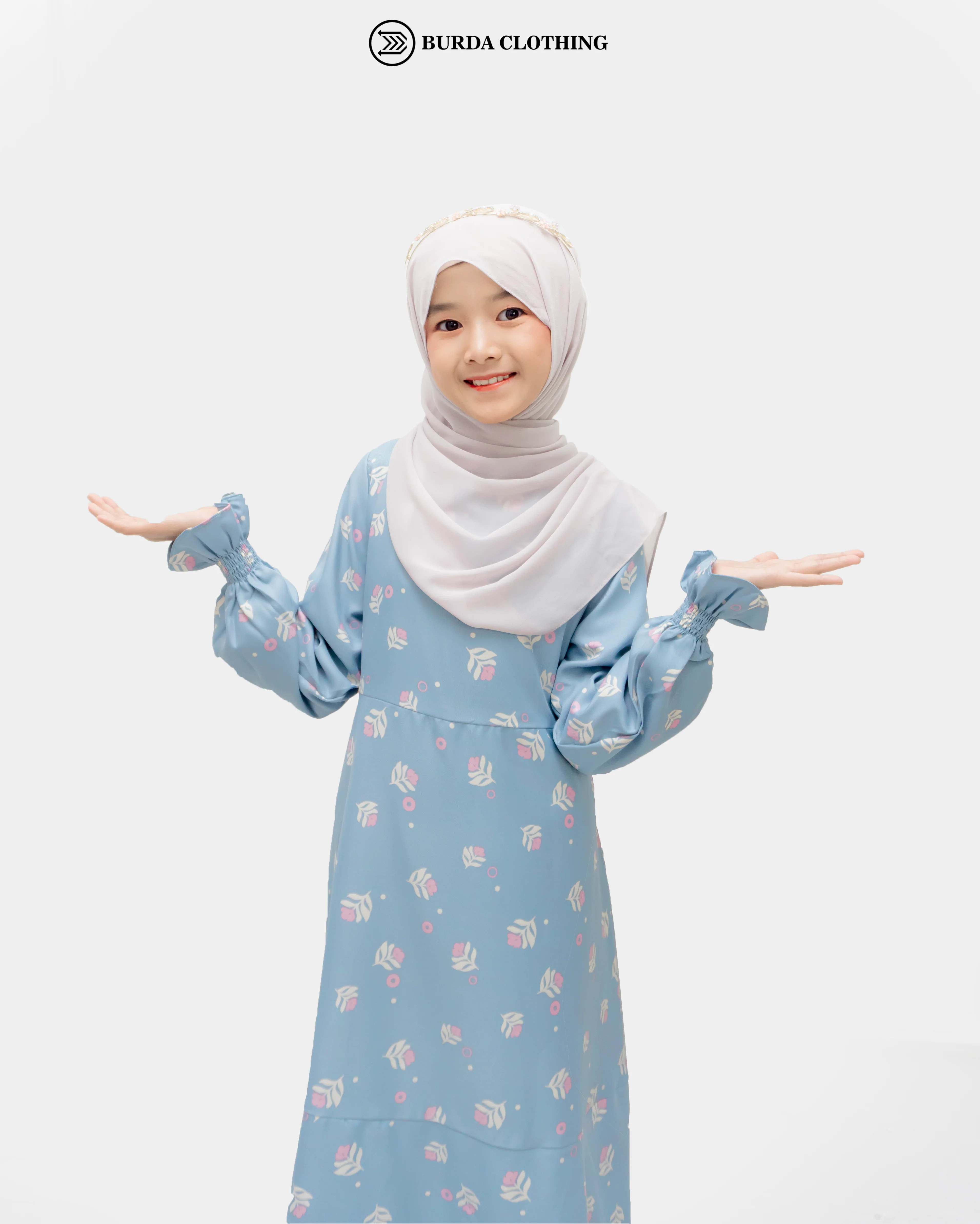 Kids Floral Blue Dress - Image 10