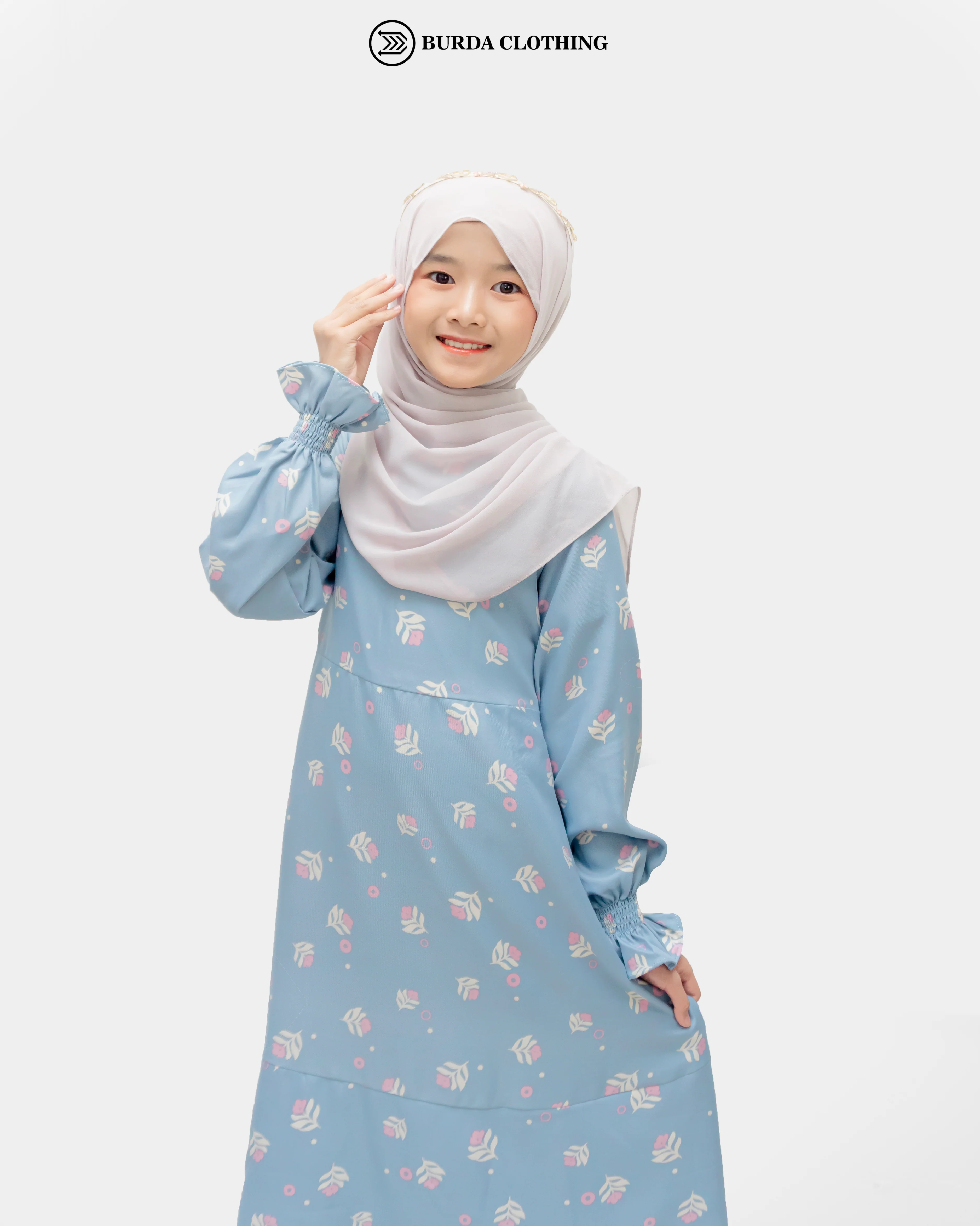 Kids Floral Blue Dress - Image 12