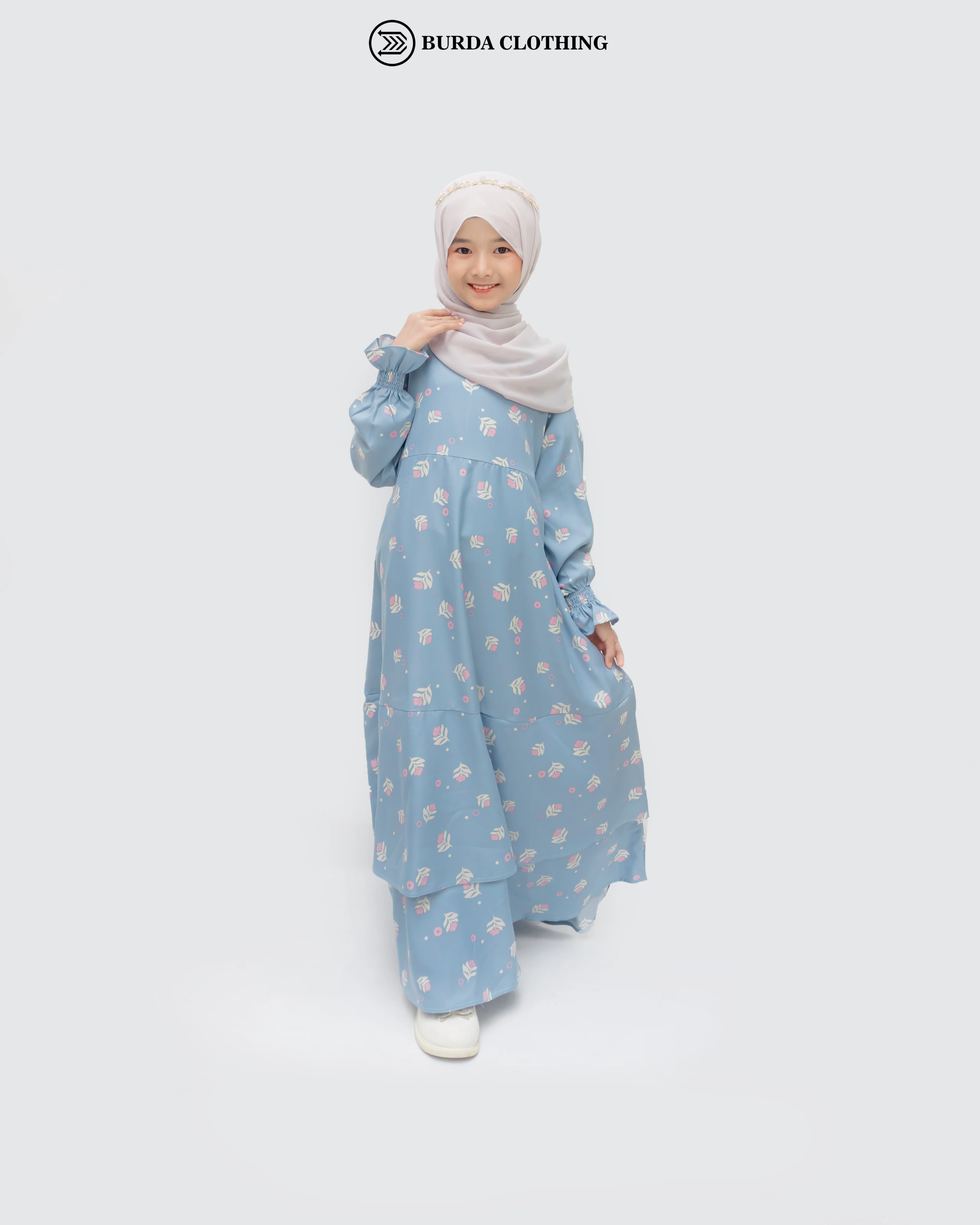 Kids Floral Blue Dress - Image 3