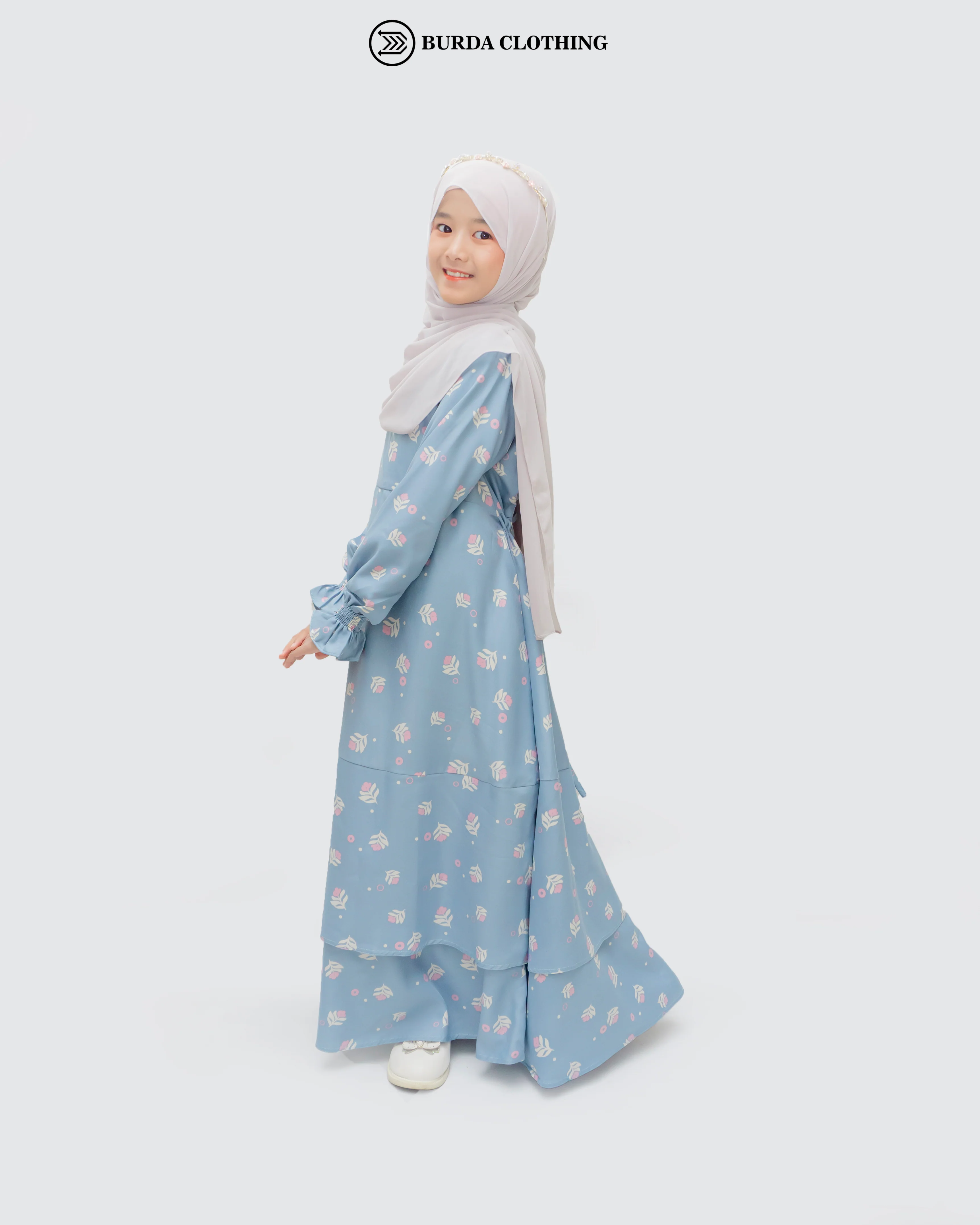 Kids Floral Blue Dress - Image 4