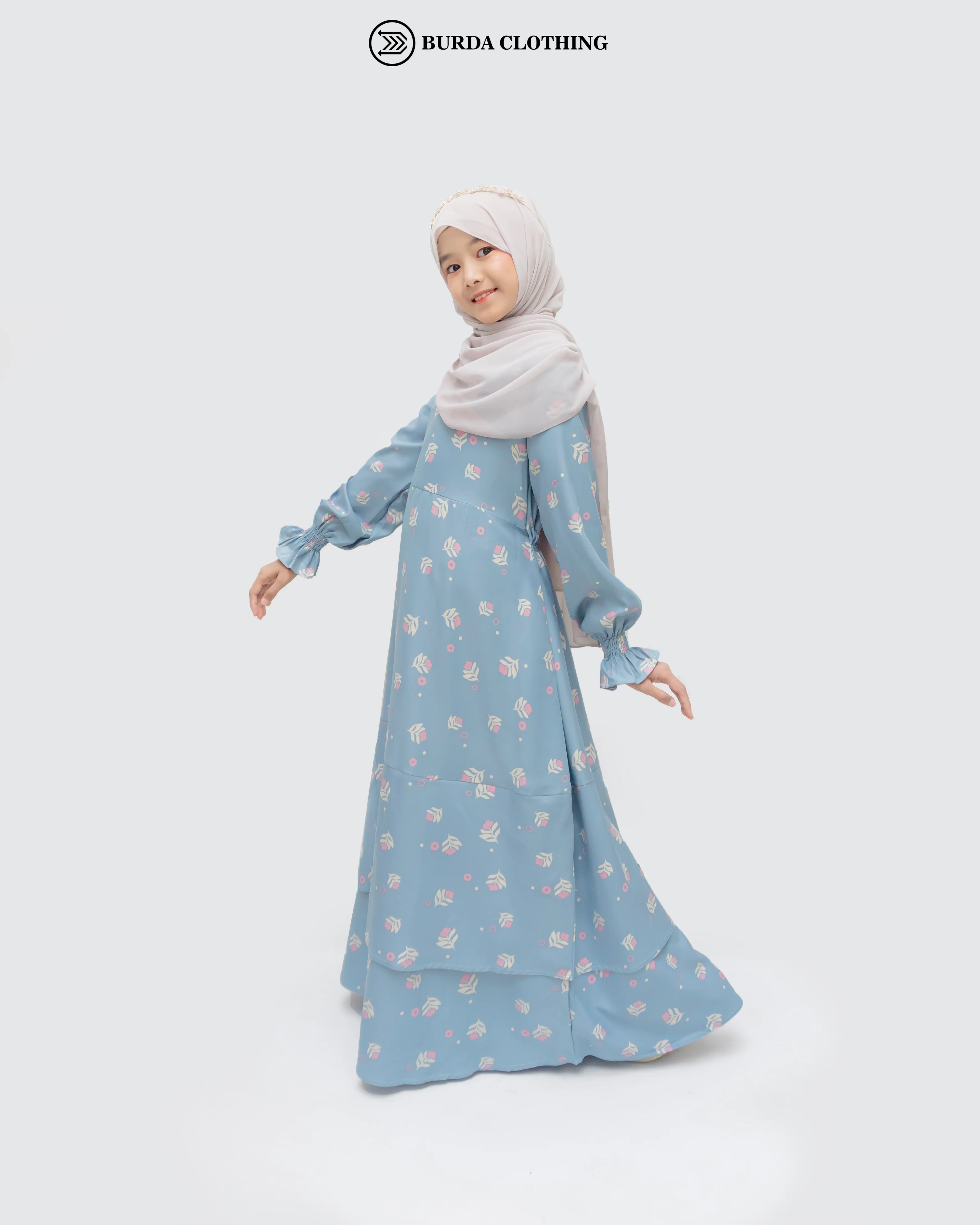Kids Floral Blue Dress - Image 8