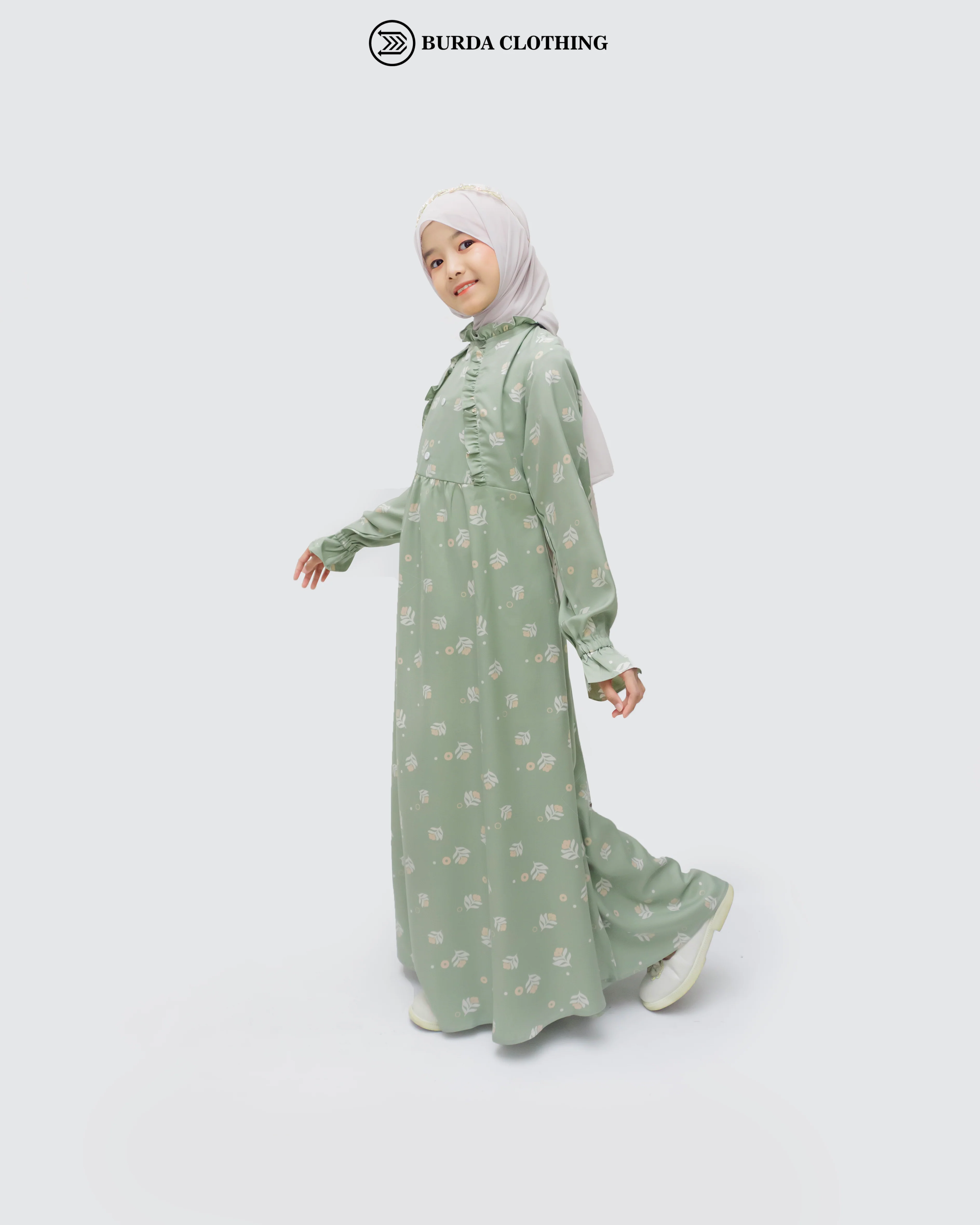 Kids Floral Green Dress - Image 11