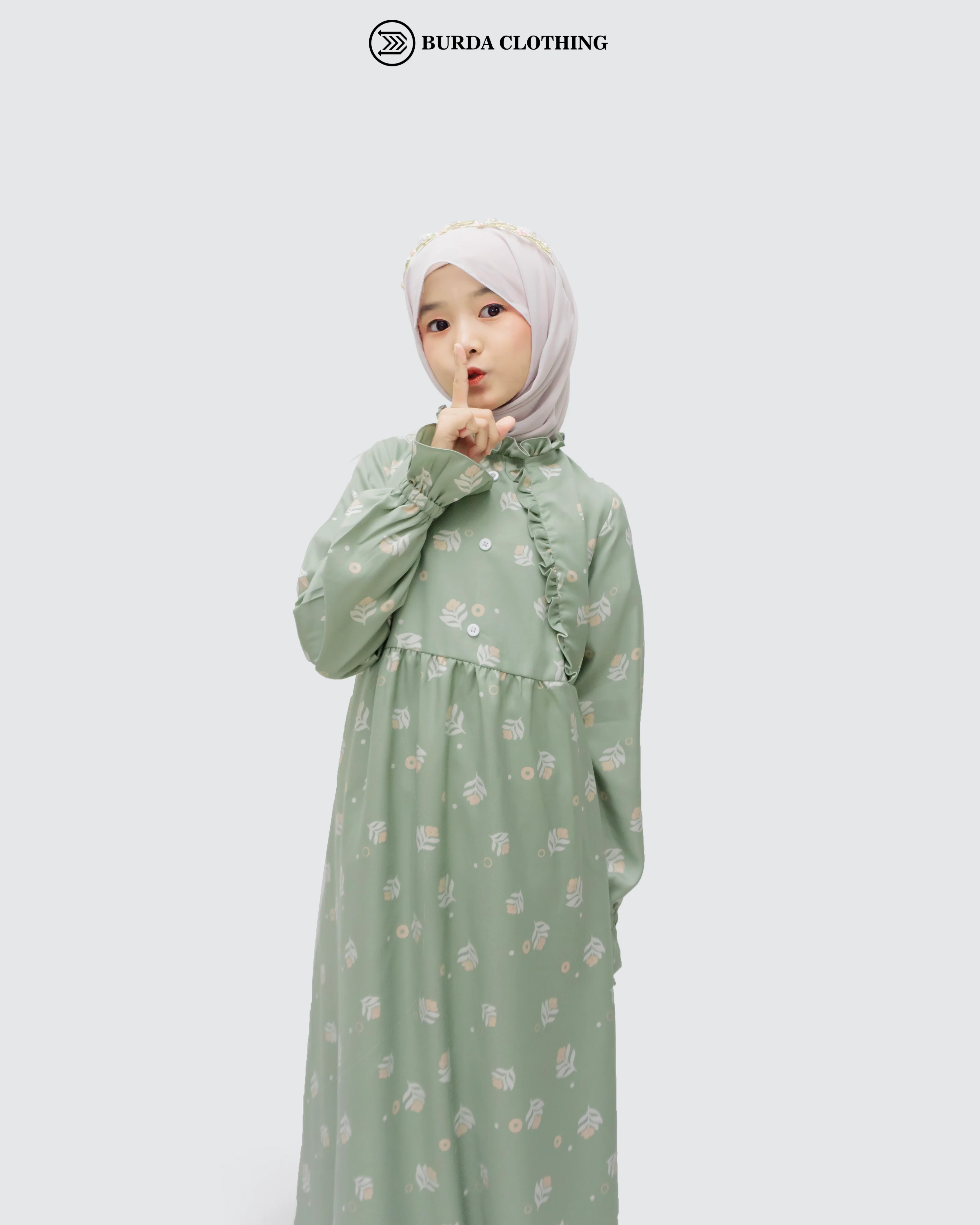 Kids Floral Green Dress - Image 12