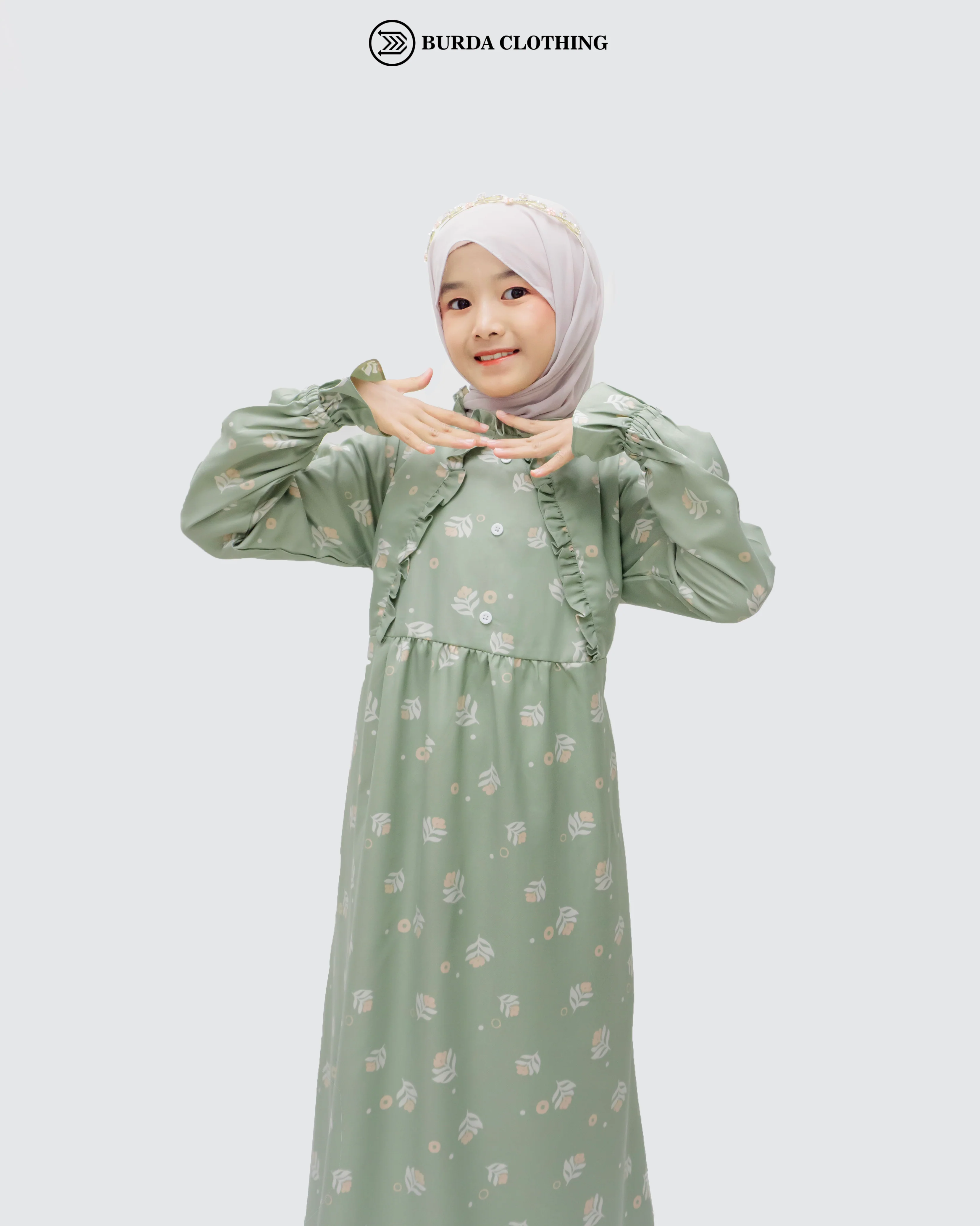 Kids Floral Green Dress - Image 14
