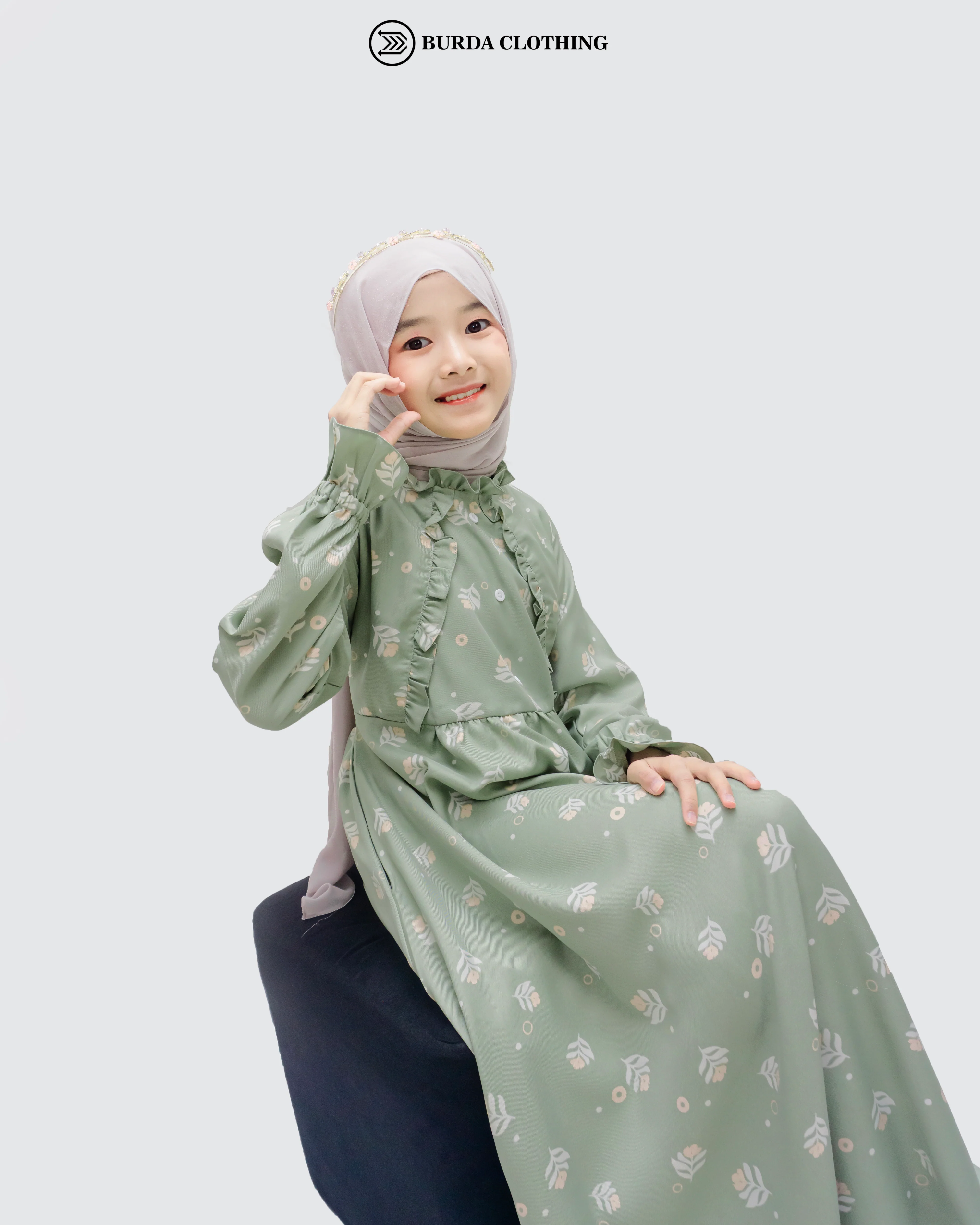 Kids Floral Green Dress - Image 3