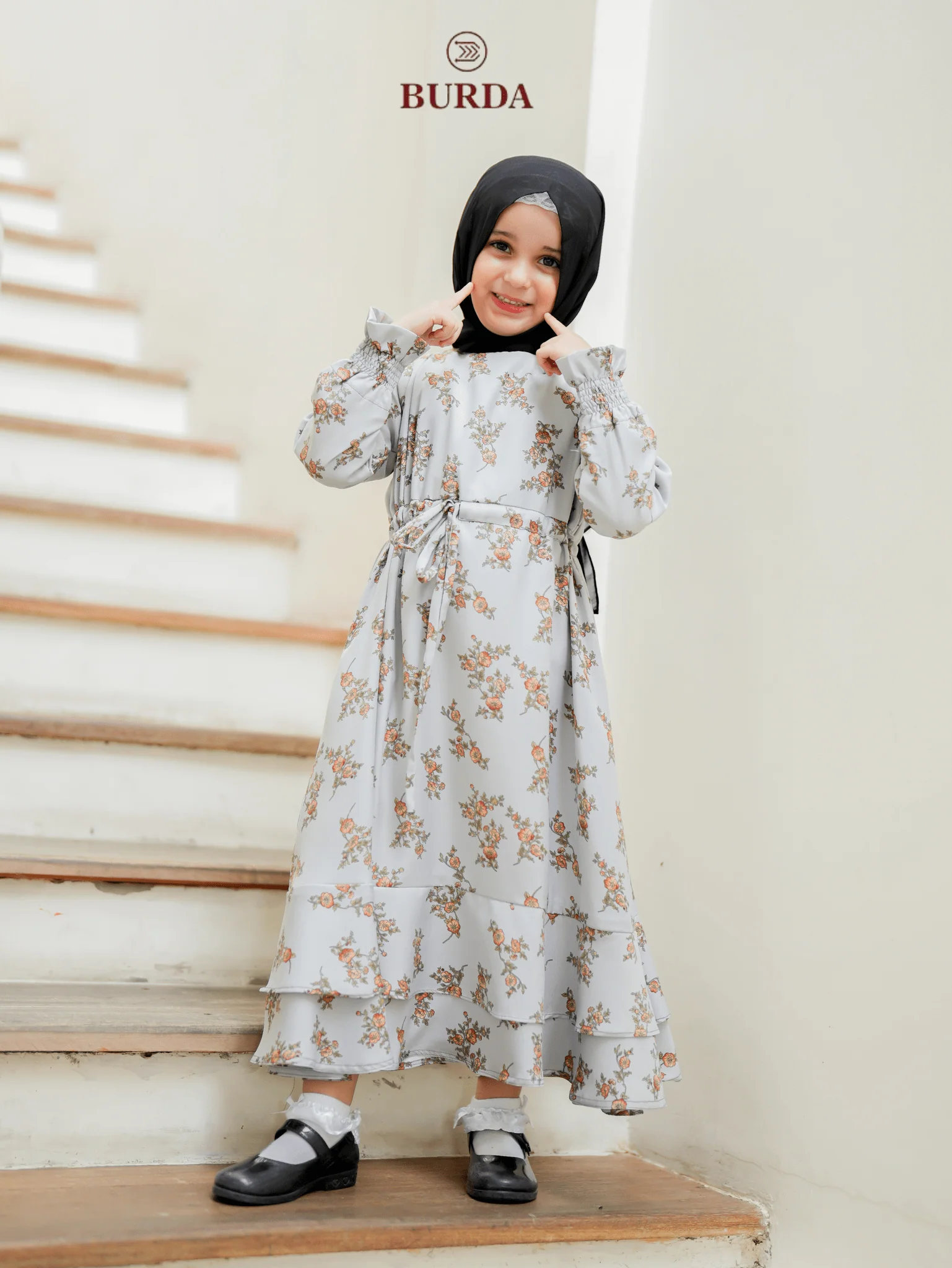 Kid's Gray Floral Dress - Image 13