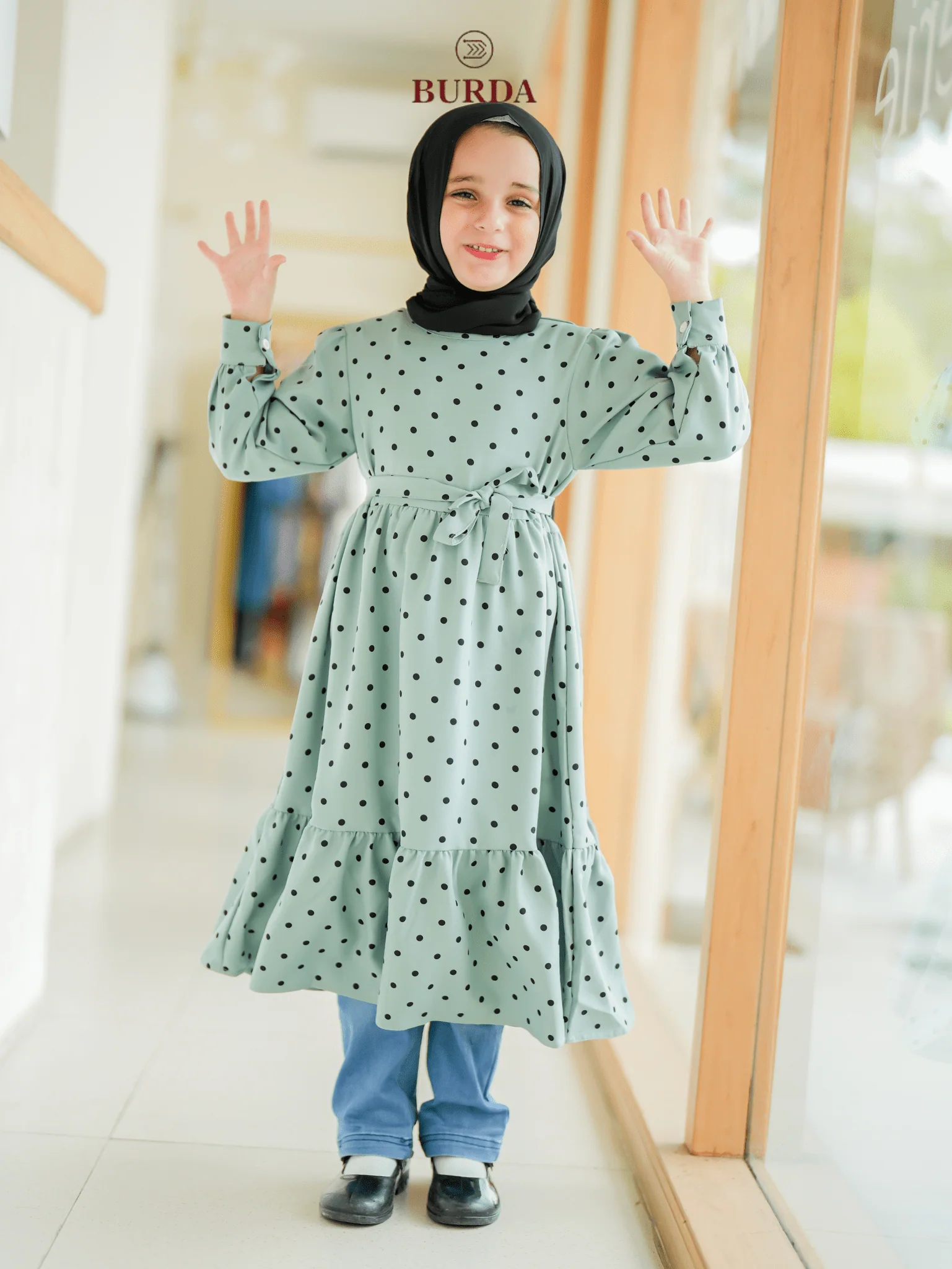 Kid's Turquoise Polka Dot Dress - Image 16