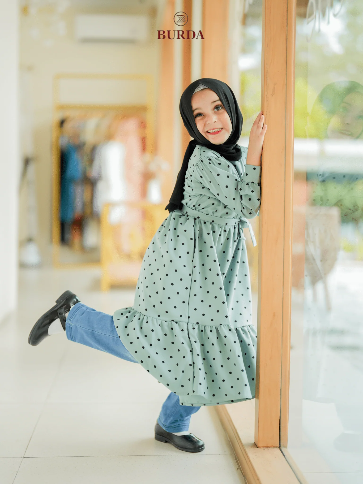 Kid's Turquoise Polka Dot Dress - Image 3