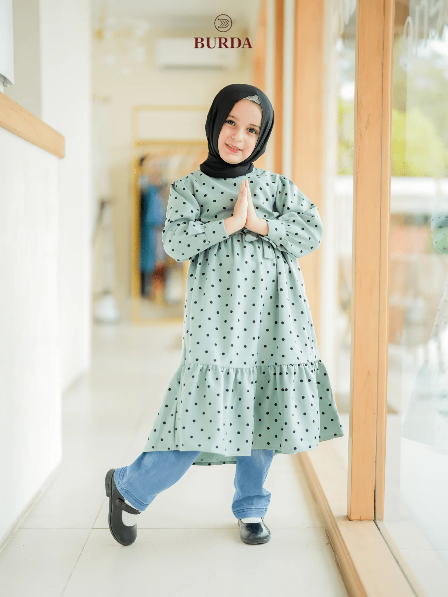 Kid's Turquoise Polka Dot Dress - Image 4