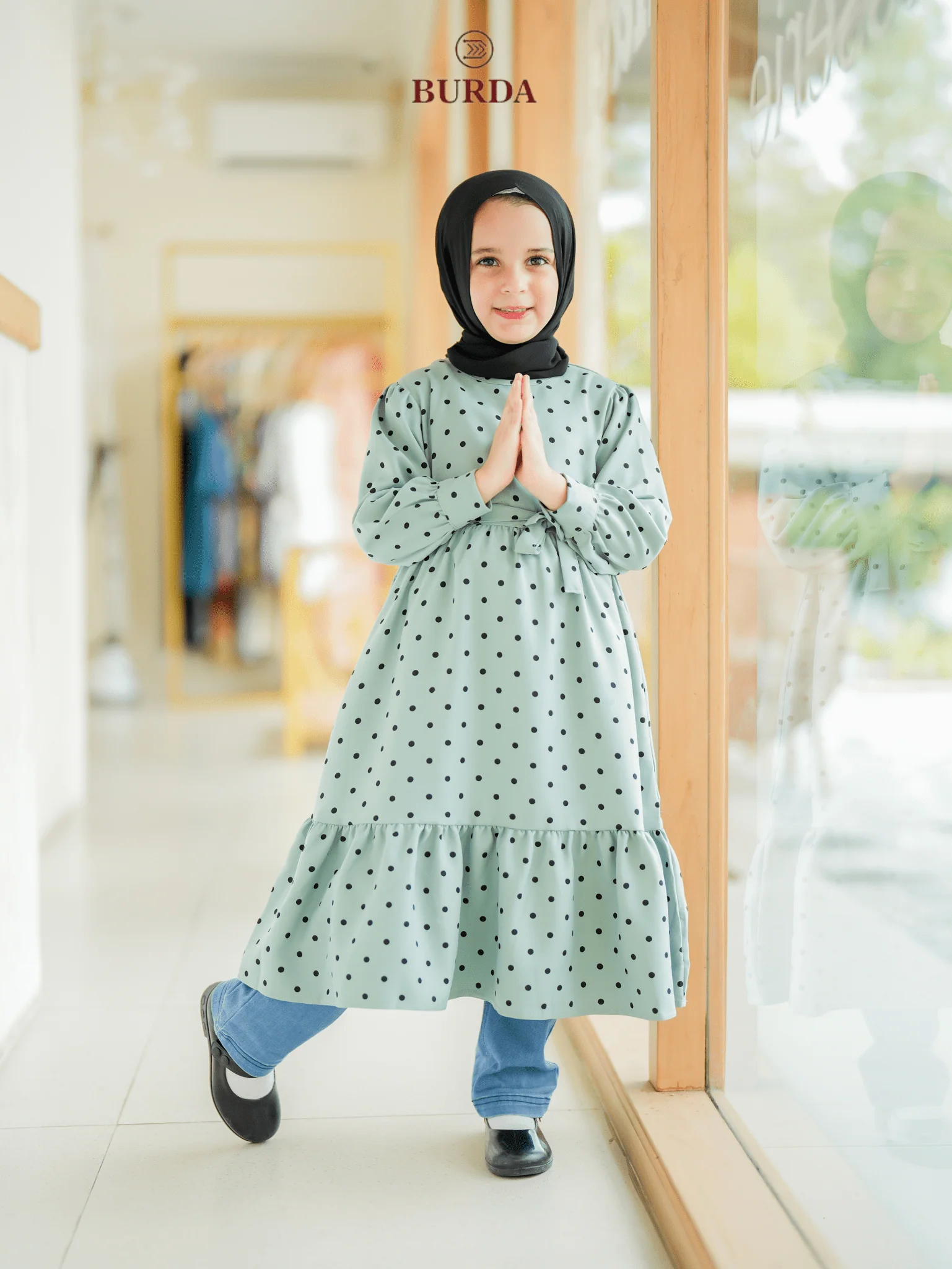 Kid's Turquoise Polka Dot Dress - Image 6