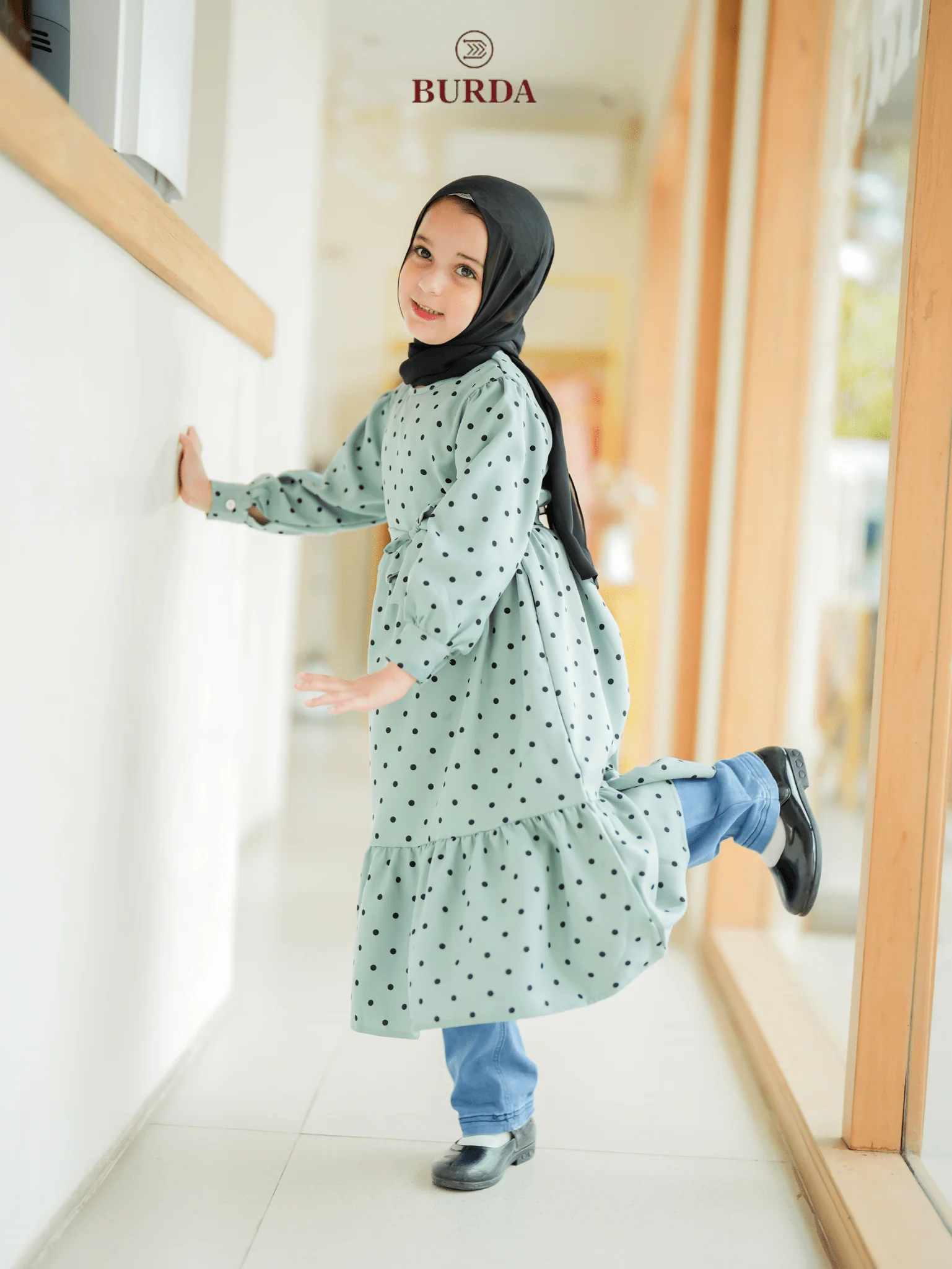 Kid's Turquoise Polka Dot Dress - Image 8