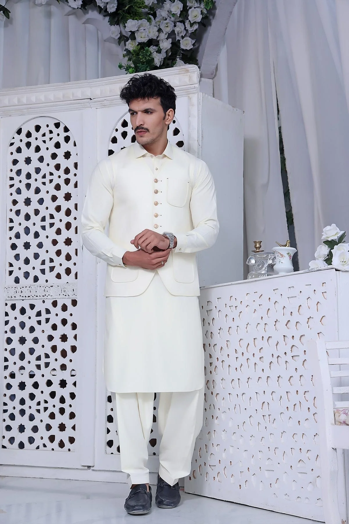 Men's Waistcoat- Cream Butter - Image 3