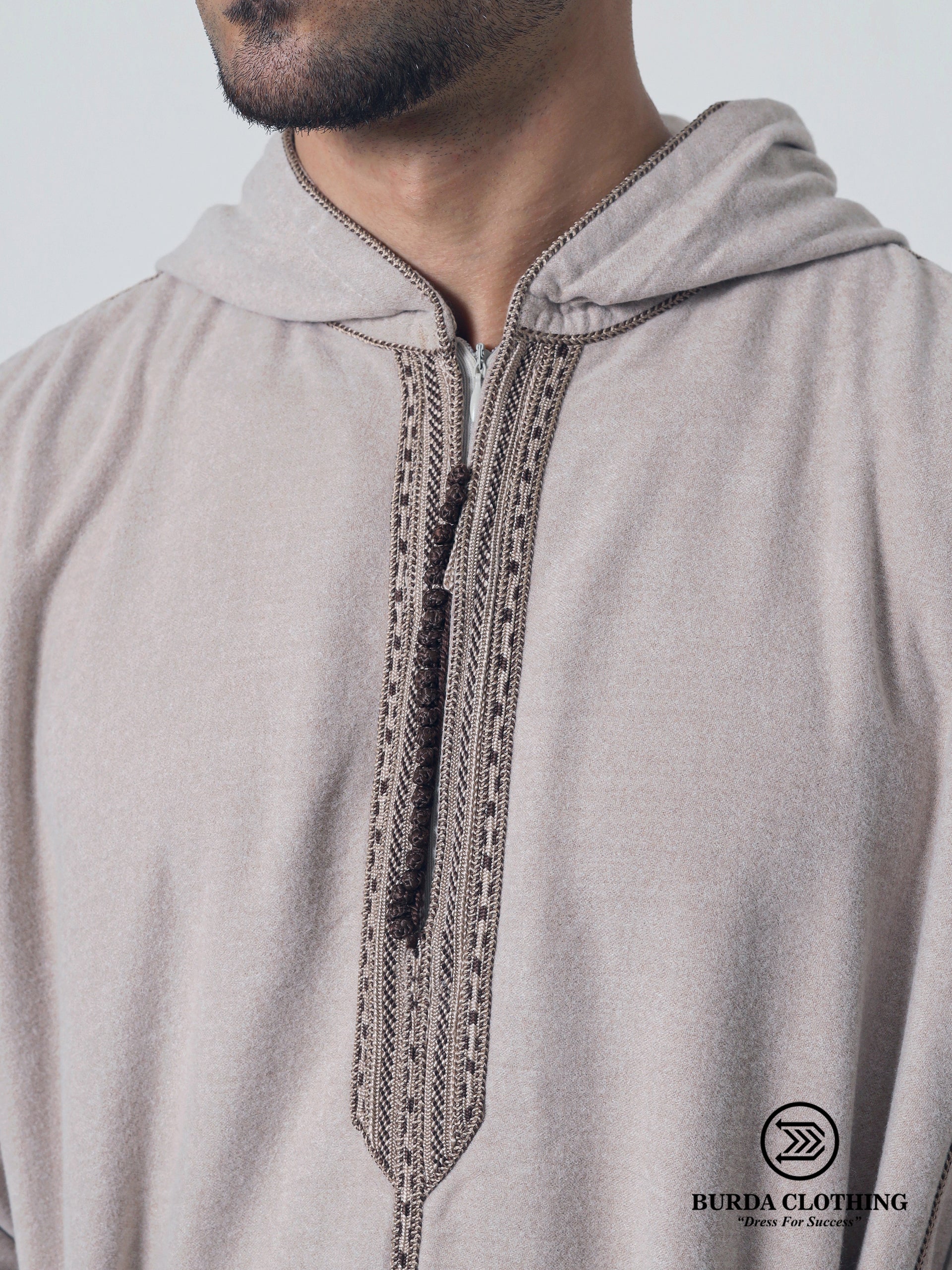 Moroccan Hoodie Thobe Mlifa Djellaba-Beige - Image 3