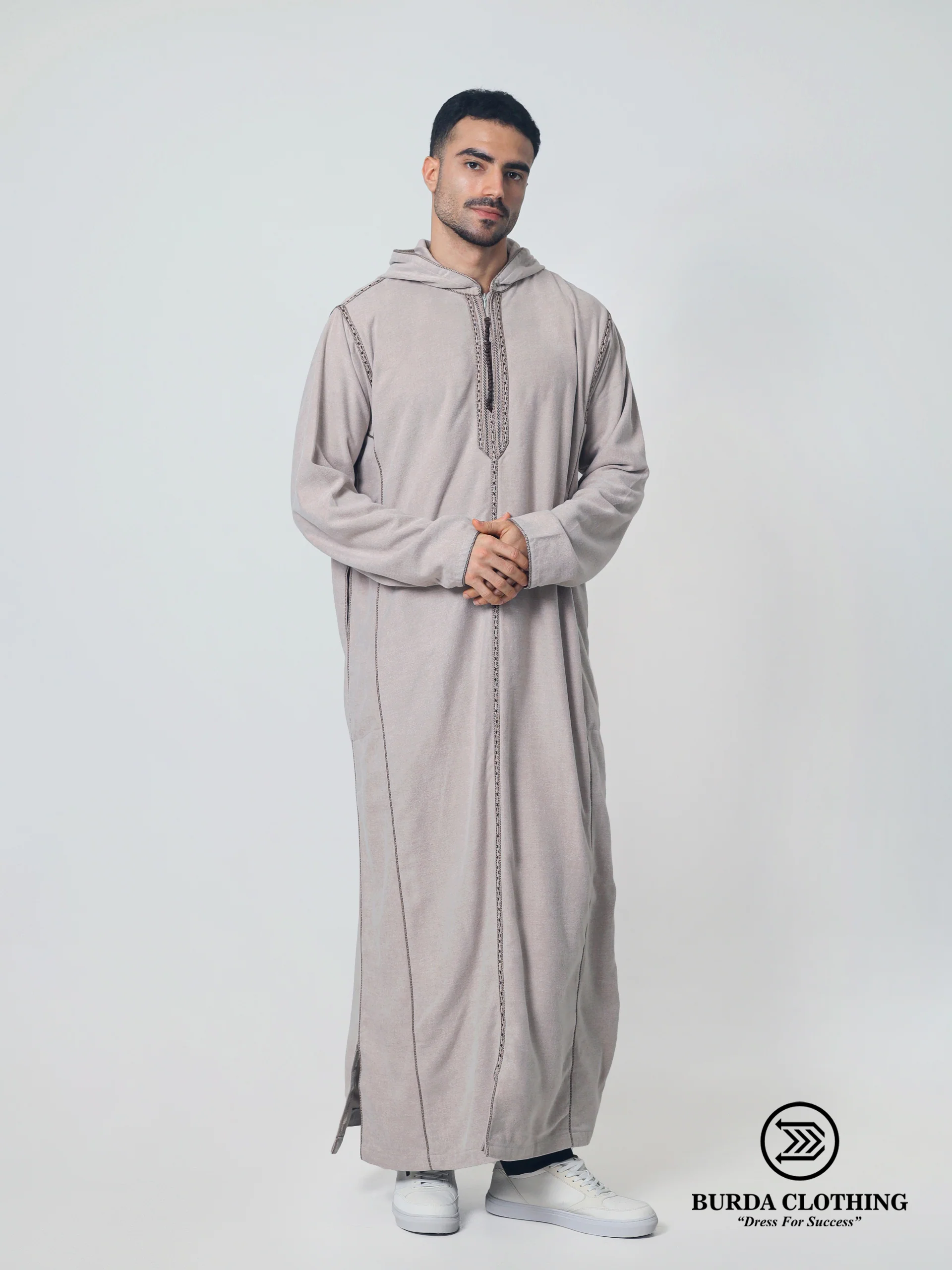 Moroccan Hoodie Thobe Mlifa Djellaba-Beige - Image 4