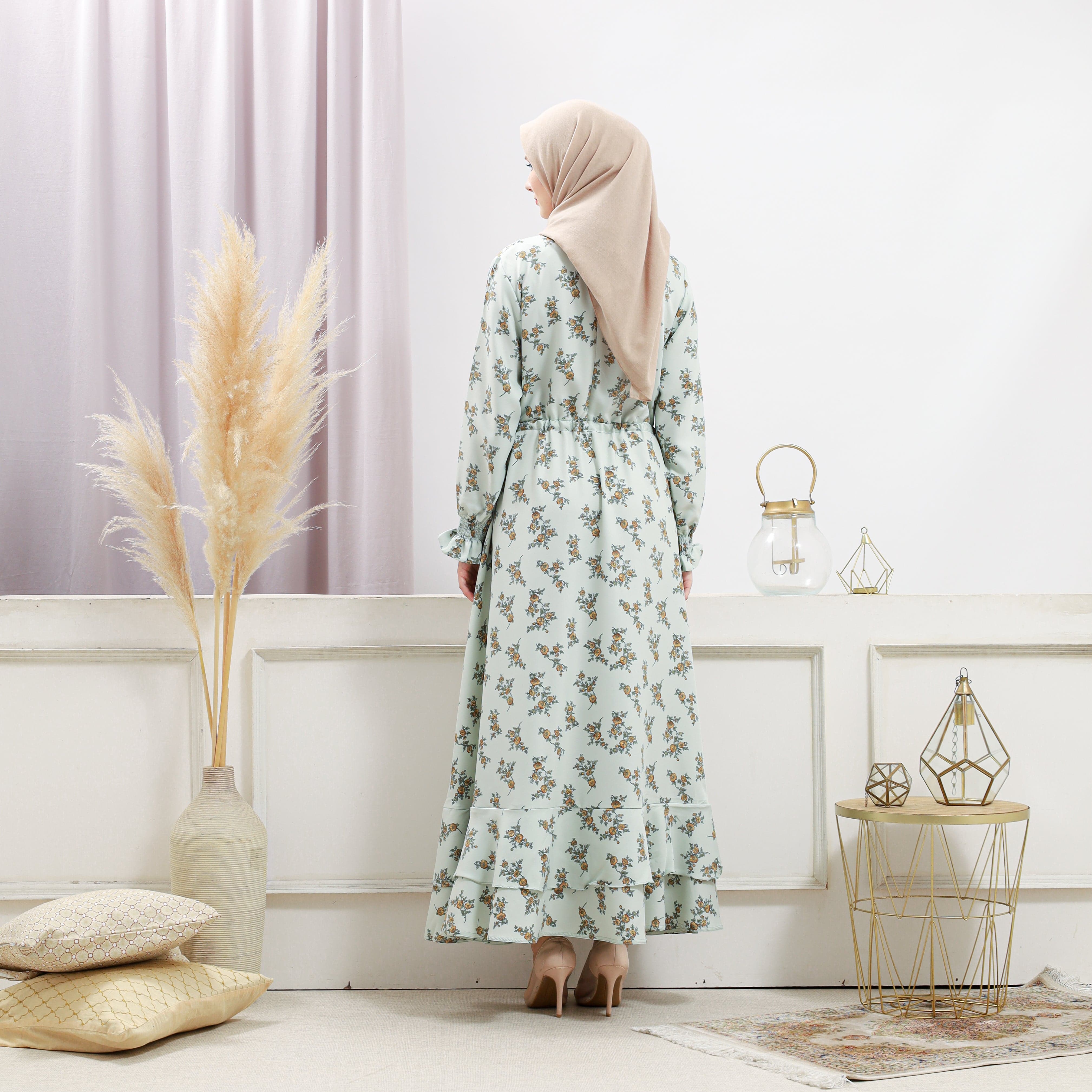 Women's Light Green Floral Dress - Image 2