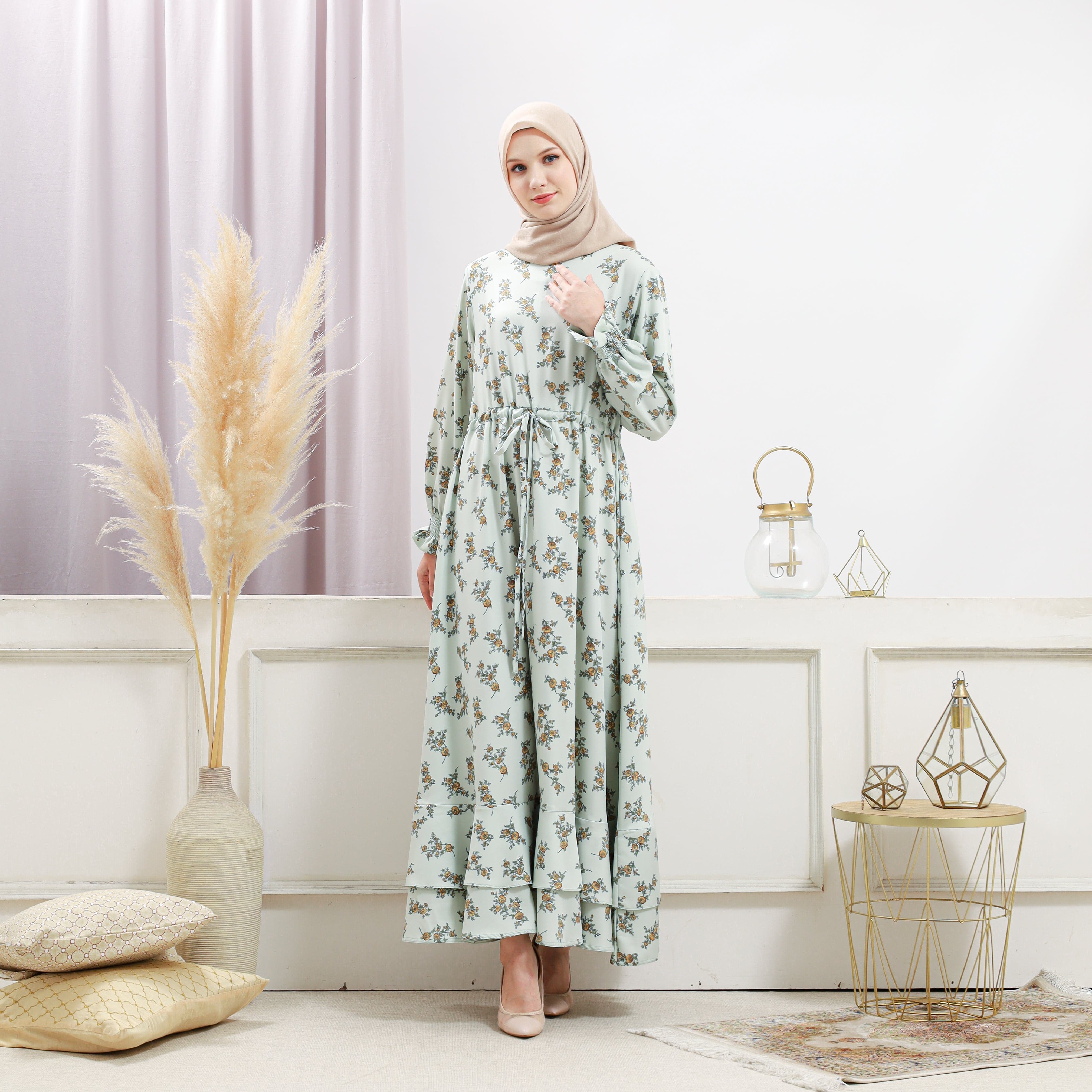 Women's Light Green Floral Dress - Image 4