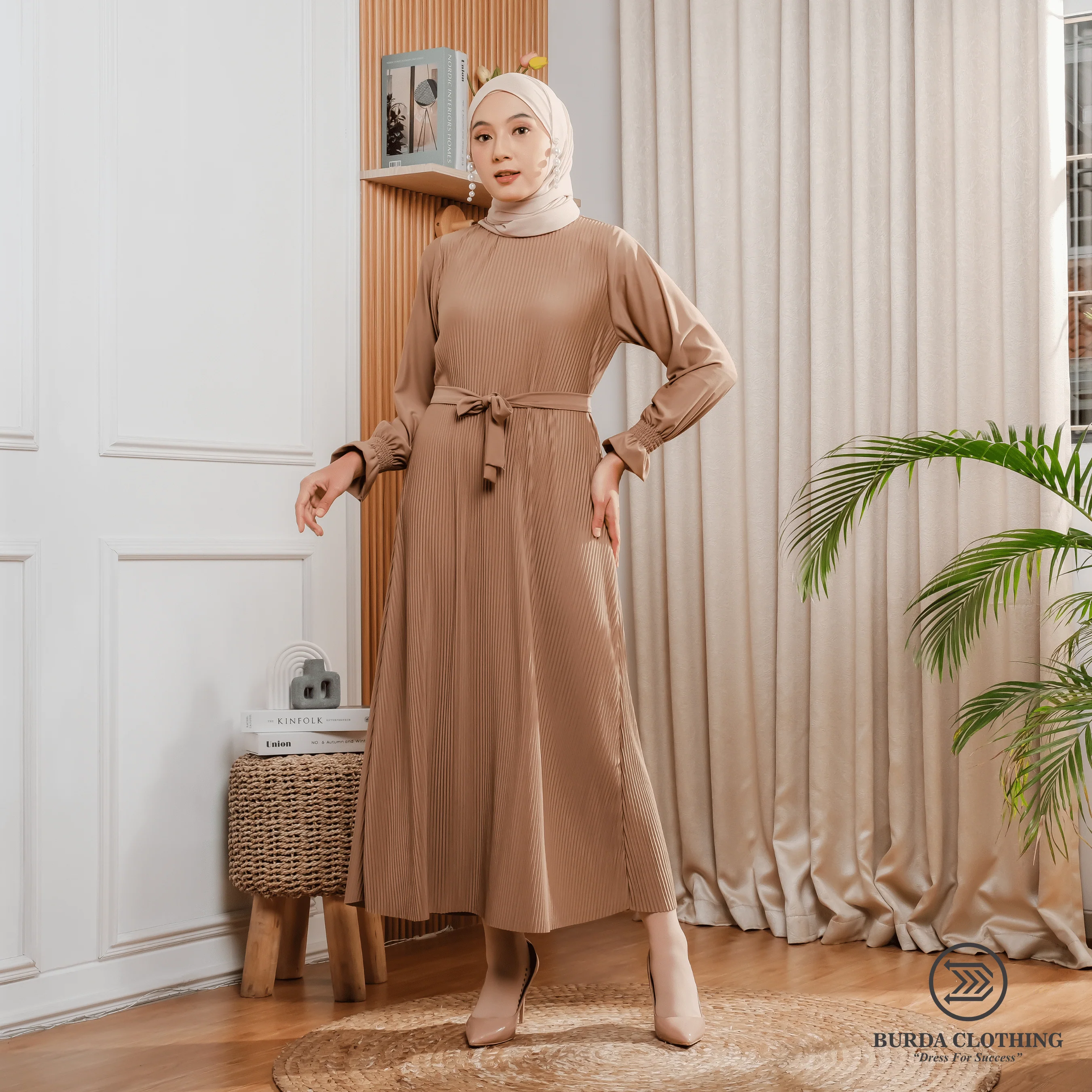 Women's Plain Dress Brown - Image 14