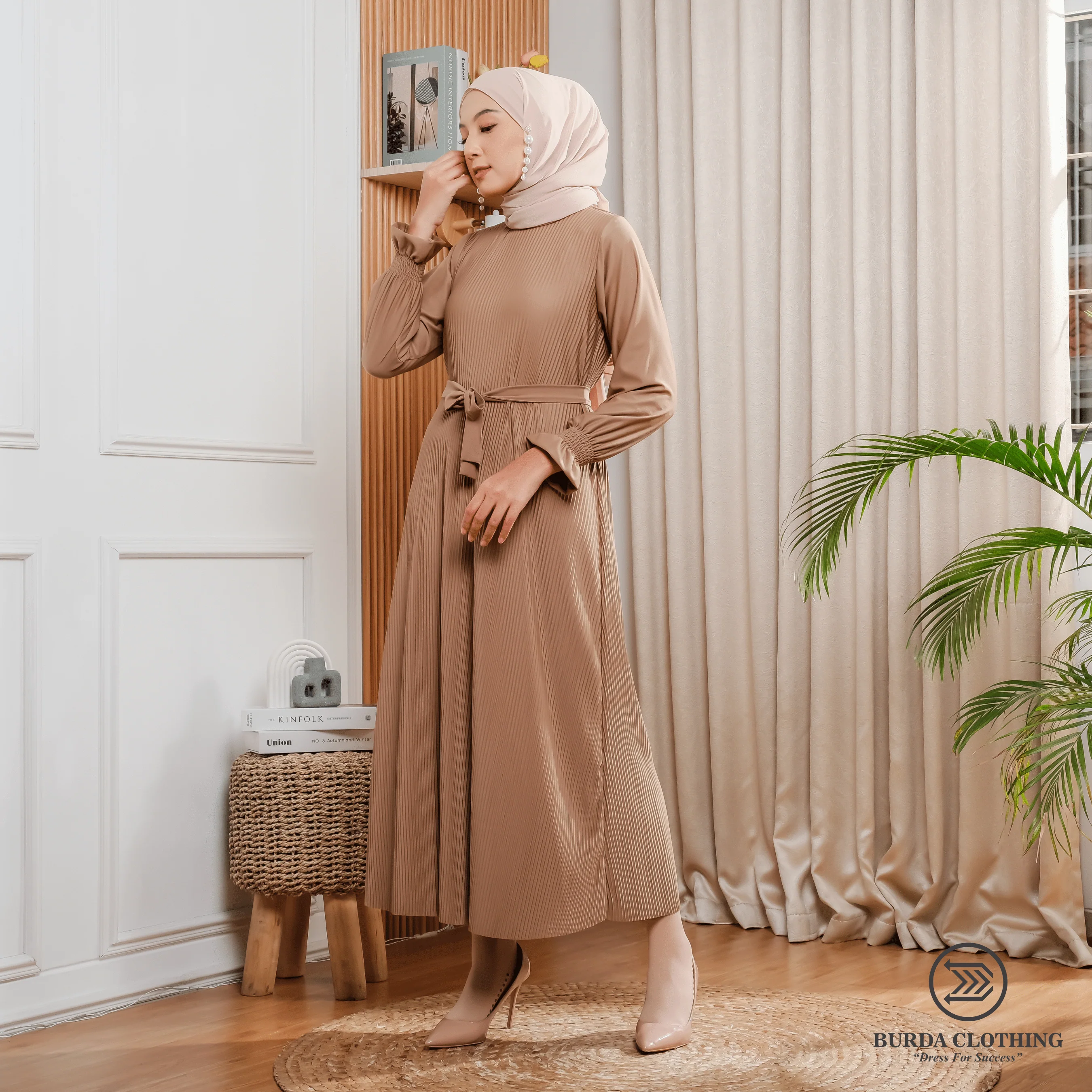 Women's Plain Dress Brown - Image 16